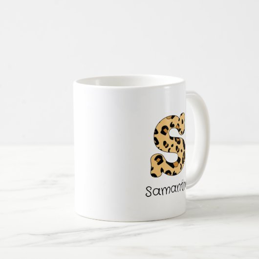 Leopard Print Initiaal's Lowercase en naam Koffiemok (Voorkant rechts)