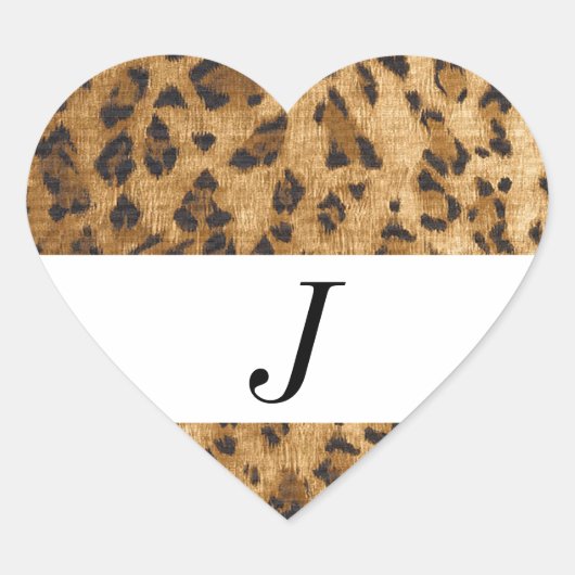 Leopard Print J monogram initiaal koopwaar Hart Sticker (Voorkant)