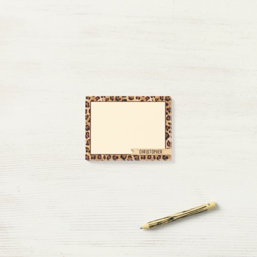 Leopard Print Jouw naam toevoegen rand Post-it® Notes (Op bureau)
