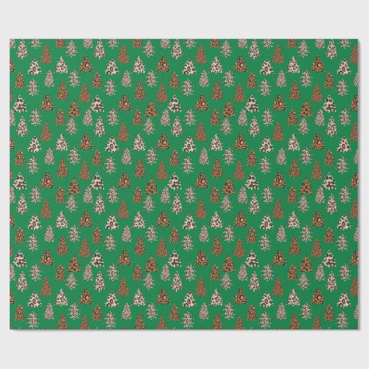 Leopard Print kerstbomen groen Cadeaupapier (Vlak)