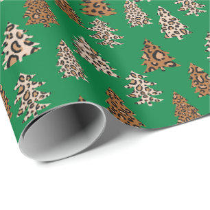 Leopard Print kerstbomen groen Cadeaupapier