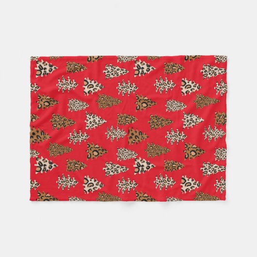 Leopard Print kerstbomen Red Fleece Deken (Voorkant (Horizontaal))