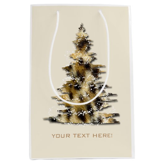 Leopard Print Kerstboom Gift Bag Medium Cadeauzakje (Voorkant)
