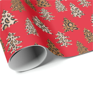Leopard Print Kerstred Cadeaupapier