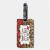 Leopard Print Kisses Persoonlijk adres Bagagelabel (Achterkant verticaal)
