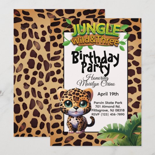 Leopard Print Kitty Cat Wild & Drie Verjaardag 🐆 Kaart (Voorkant / Achterkant)