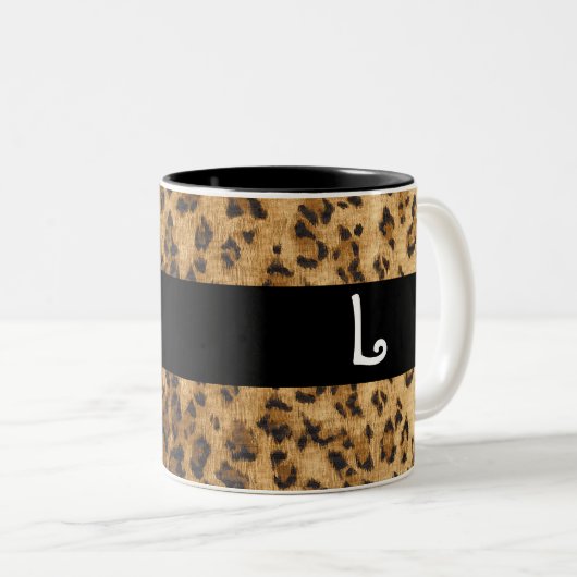 Leopard Print L monogram initialen Koffie Mok Cup (Voorkant rechts)