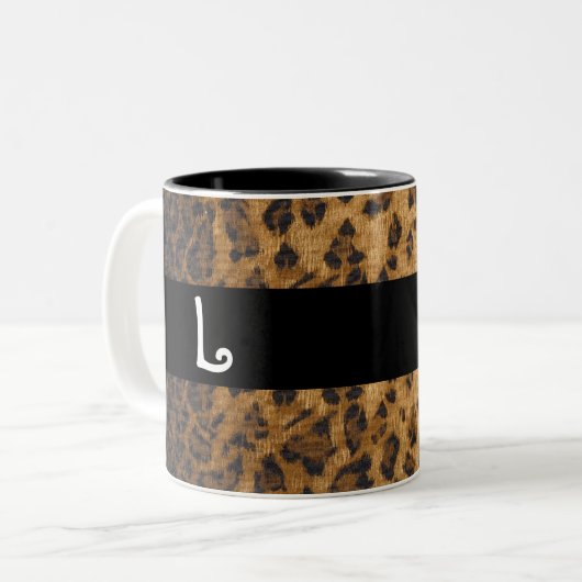 Leopard Print L monogram initialen Koffie Mok Cup (Voorkant links)