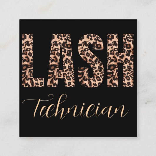 Leopard Print Lash Tech Bold Minimalistisch Ontwer Vierkante Visitekaartje (Voorkant)