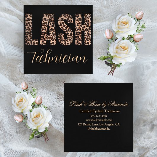 Leopard Print Lash Tech Bold Minimalistisch Ontwer Vierkante Visitekaartje