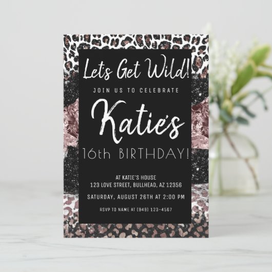 Leopard Print Laten we 's avonds vrije Roos Gold k Kaart (Staand voorkant)