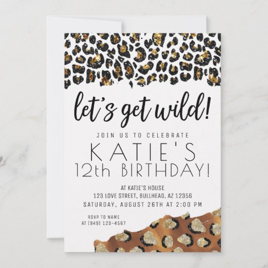 Leopard Print Laten we 's avonds Wilde Gold Glitte Kaart (Voorkant)