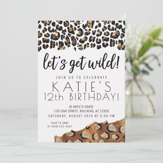 Leopard Print Laten we 's avonds Wilde Gold Glitte Kaart (Staand voorkant)