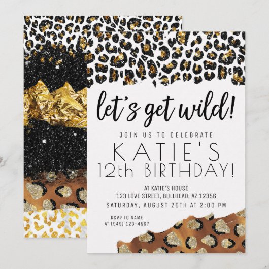 Leopard Print Laten we 's avonds Wilde Gold Glitte Kaart (Voorkant / Achterkant)
