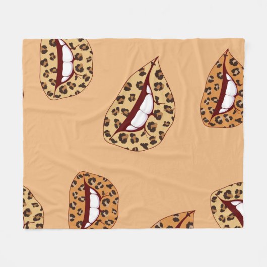 Leopard print lippen naadloos patroon, cheetah lip fleece deken (Voorkant (Horizontaal))