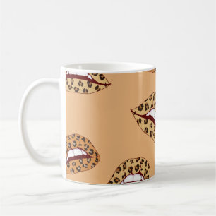 Leopard print lippen naadloos patroon, cheetah lip koffiemok