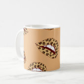 Leopard print lippen naadloos patroon, cheetah lip koffiemok (Voorkant links)