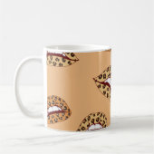Leopard print lippen naadloos patroon, cheetah lip koffiemok (Links)