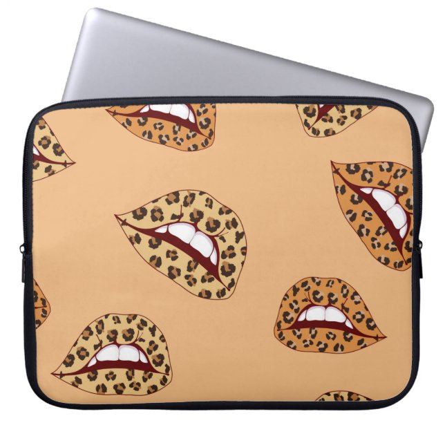 Leopard print lippen naadloos patroon, cheetah lip laptop sleeve (Voorkant)