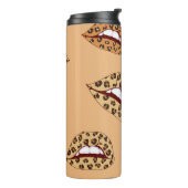 Leopard print lippen naadloos patroon, cheetah lip thermosbeker (Gedraaid links)