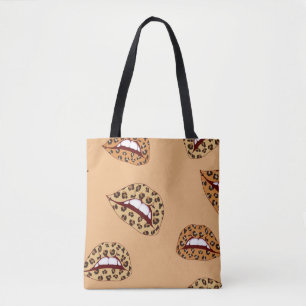 Leopard print lippen naadloos patroon, cheetah lip tote bag