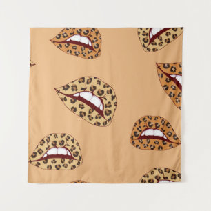 Leopard print lippen naadloos patroon, cheetah lip wandkleed