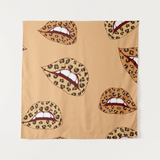 Leopard print lippen naadloos patroon, cheetah lip wandkleed (Voorkant)