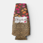 Leopard Print Lips Kisses Personalized Flesjeskoeler (Voorkant)