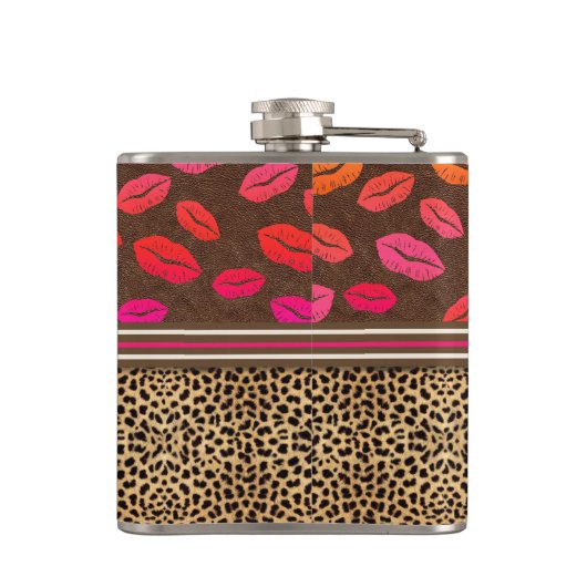 Leopard Print Lips Kisses Personalized Heupfles (Achterkant)