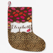 Leopard Print Lips Kisses Personalized Kleine Kerstsok (Voorkant)