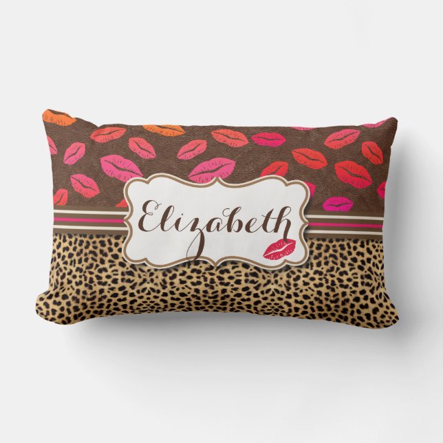 Leopard Print Lips Kisses Personalized Kussen (Voorkant)