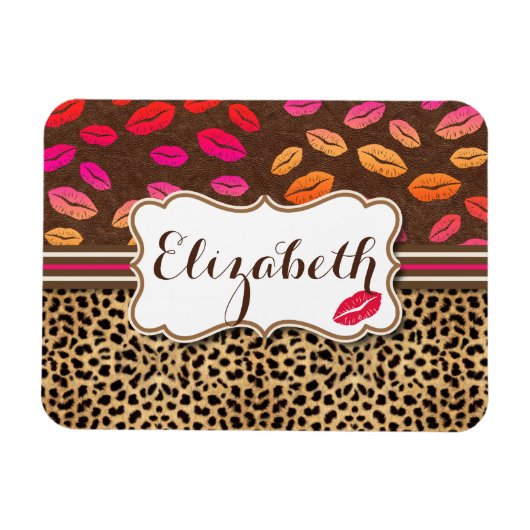 Leopard Print Lips Kisses Personalized Magneet (Horizontaal)