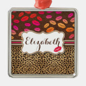 Leopard Print Lips Kisses Personalized Metalen Ornament (Voorkant)