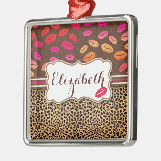 Leopard Print Lips Kisses Personalized Metalen Ornament (Links)