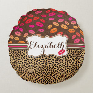 Leopard Print Lips Kisses Personalized Rond Kussen