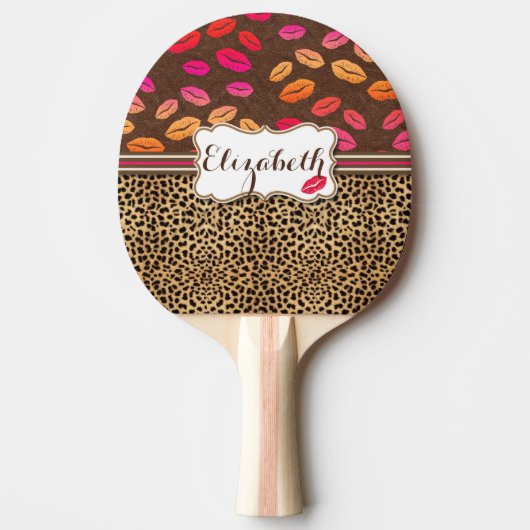 Leopard Print Lips Kisses Personalized Tafeltennisbatje (Voorkant)