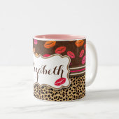 Leopard Print Lips Kisses Personalized Tweekleurige Koffiemok (Voorkant rechts)