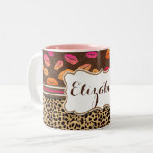 Leopard Print Lips Kisses Personalized Tweekleurige Koffiemok (Voorkant links)