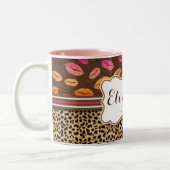 Leopard Print Lips Kisses Personalized Tweekleurige Koffiemok (Links)