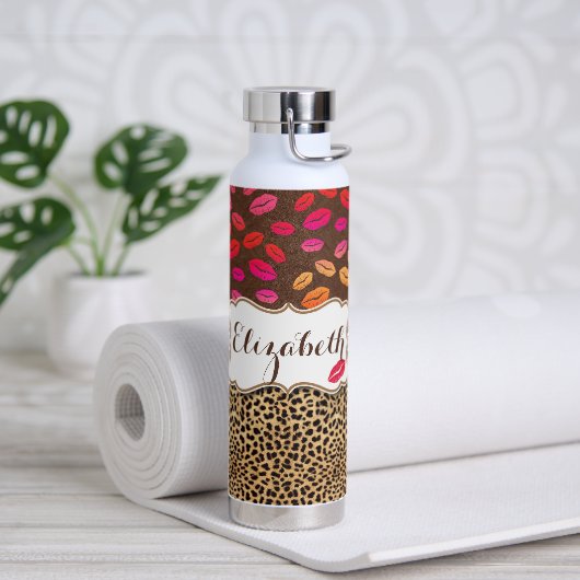 Leopard Print Lips Kisses Personalized Waterfles (Yoga)
