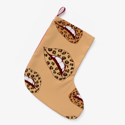 Leopard print lips seamless pattern,cheetah lips d kleine kerstsok (Voorkant (Hangend))