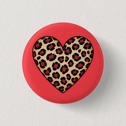 Leopard Print Love Ronde Button 3,2 Cm (Voorkant)