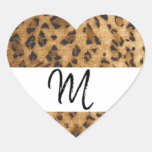 Leopard Print M monogram initiaal koopwaar Hart Sticker (Voorkant)
