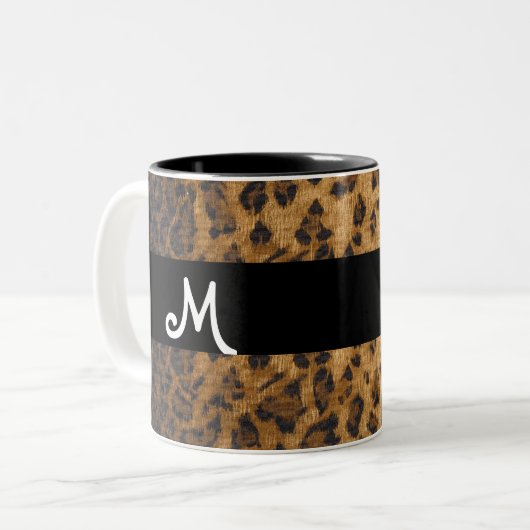 Leopard Print M monogram initialen Koffie Mok Cup (Voorkant links)