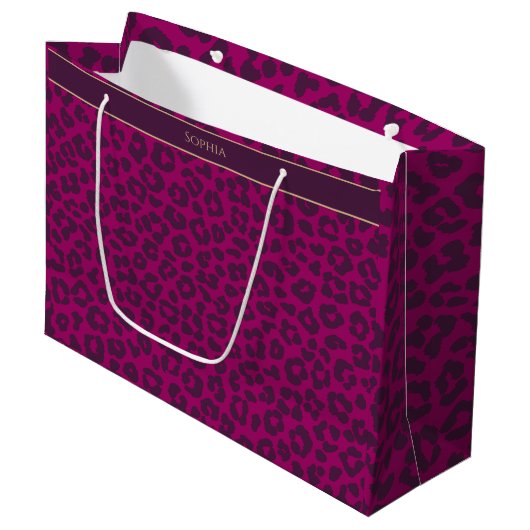 Leopard Print-Magenta Groot Cadeauzakje (Voorkant Gekanteld)