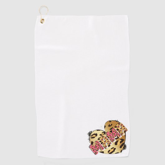 Leopard Print Mama Heart Golf Towel Golfhanddoek (Voorkant)
