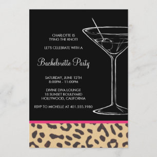 leopard print martini bachelorette kaart