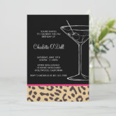 Leopard Print Martini Birthday Invitations Kaart (Staand voorkant)