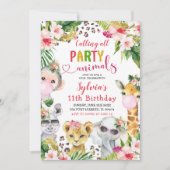 Leopard Print Meisje Safari Dieren Verjaardagsfees Kaart (Voorkant)