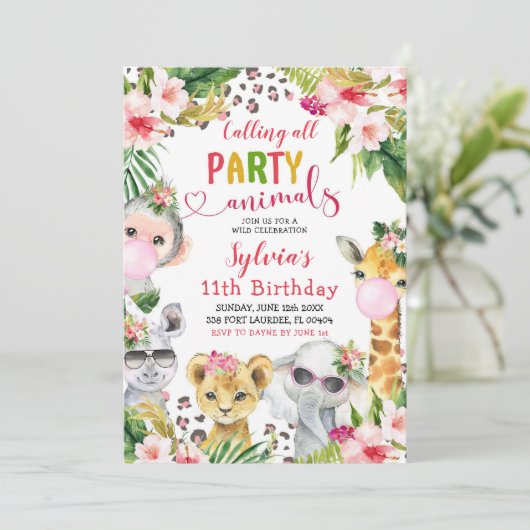 Leopard Print Meisje Safari Dieren Verjaardagsfees Kaart (Staand voorkant)